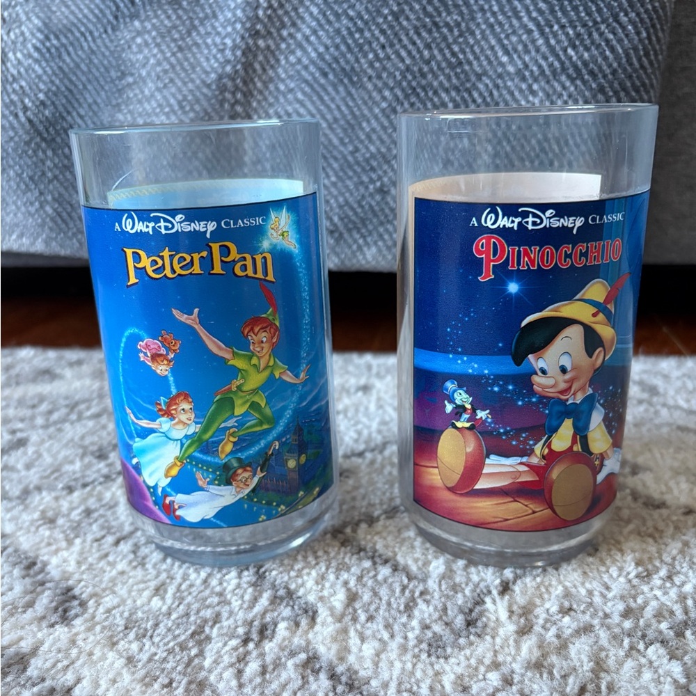 Disney Burger King Peter Pan and Pinocchio Plastic Cup Set 1994